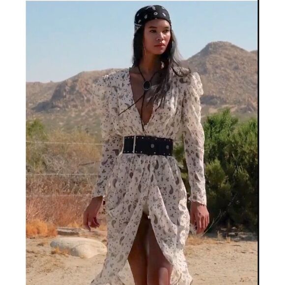 FOR LOVE & LEMONS PAISLEY MIDI DRESS size L - Picture 3 of 12
